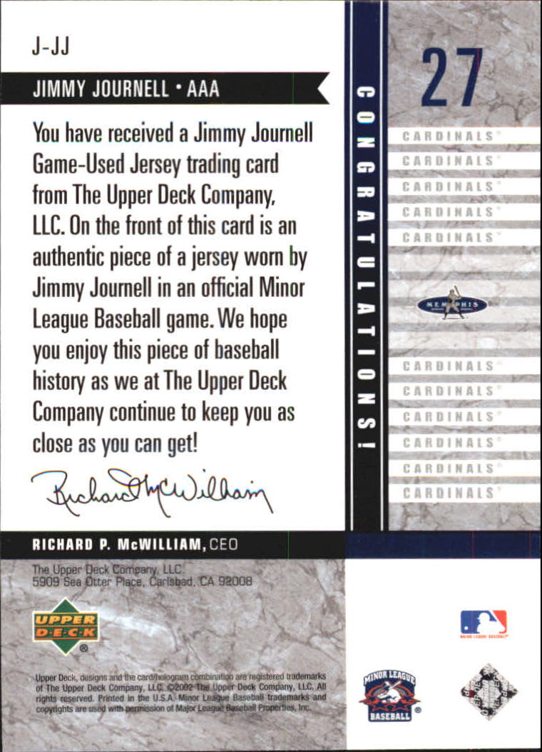 2002 UD Minor League Game Jerseys #JJJ Jimmy Journell back image