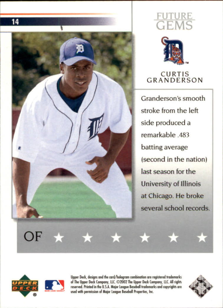 2002 Upper Deck Prospect Premieres #14 Curtis Granderson XRC back image