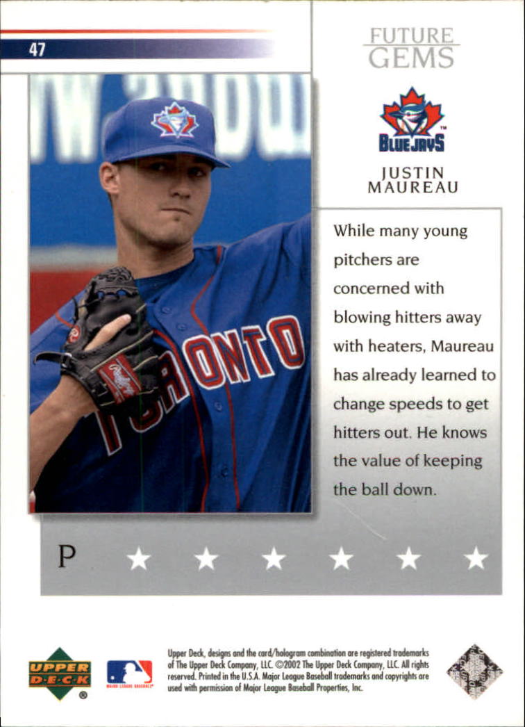 2002 Upper Deck Prospect Premieres #47 Justin Maureau XRC back image