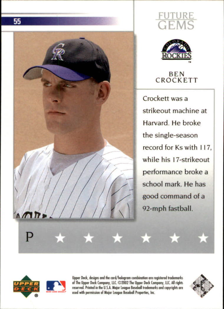 2002 Upper Deck Prospect Premieres #55 Ben Crockett XRC back image