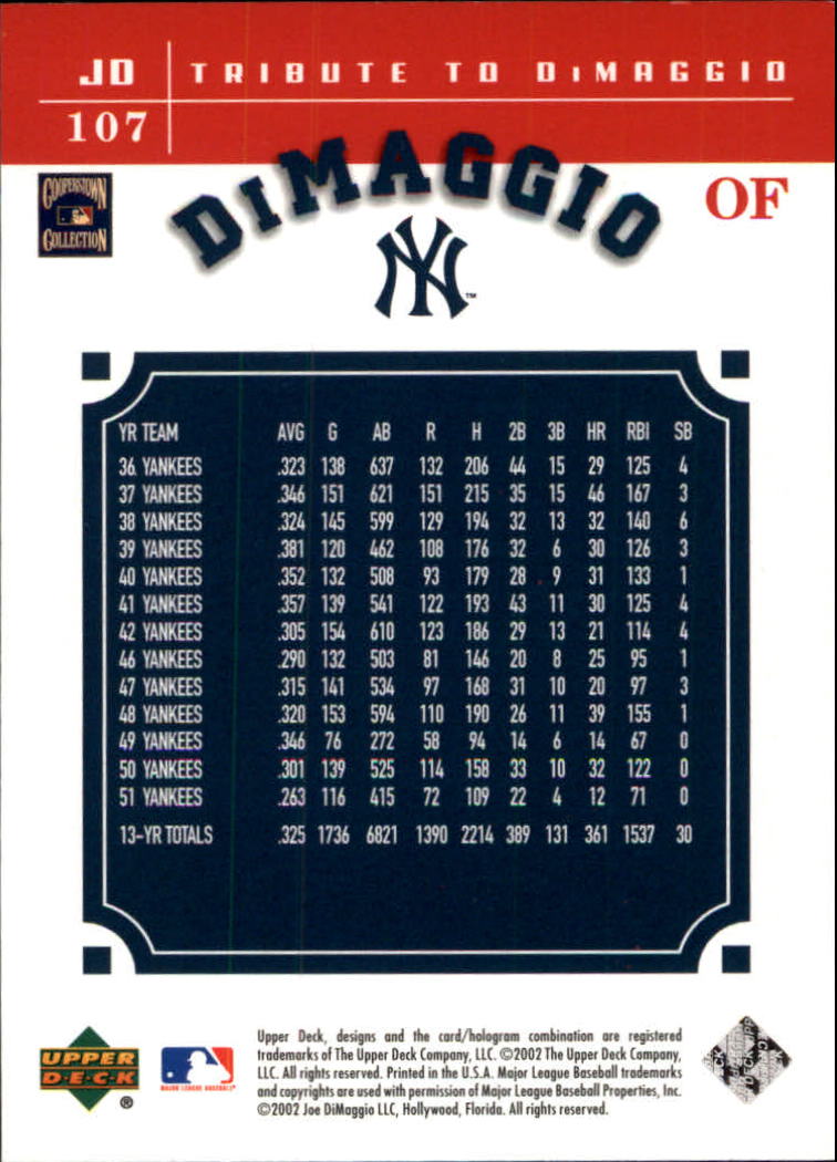 2002 Upper Deck Prospect Premieres #107 Joe DiMaggio TRIB back image