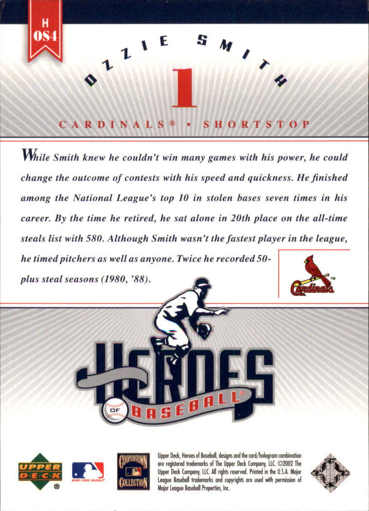 2002 Upper Deck Prospect Premieres Heroes of Baseball #HOS4 Ozzie Smith back image