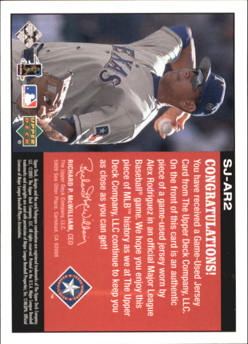 2002 Upper Deck All-Star Salute Game Jersey Gold #SJAR2 Alex Rodriguez Rangers