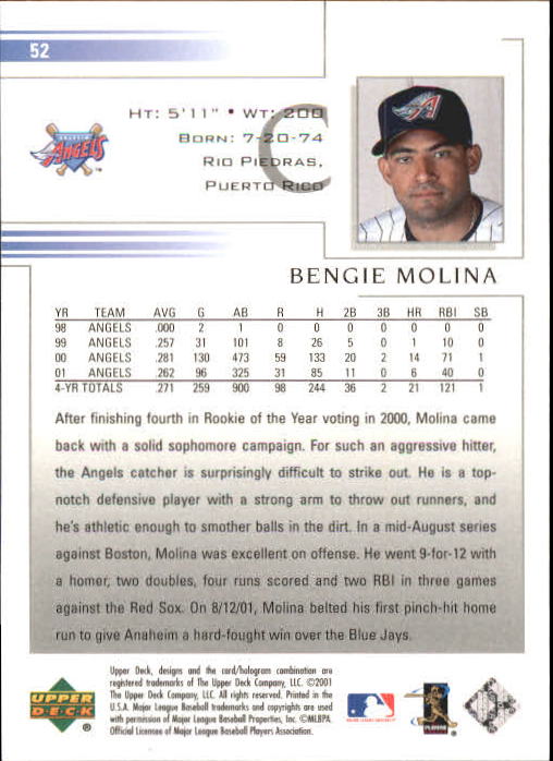2002 Upper Deck #52 Bengie Molina back image