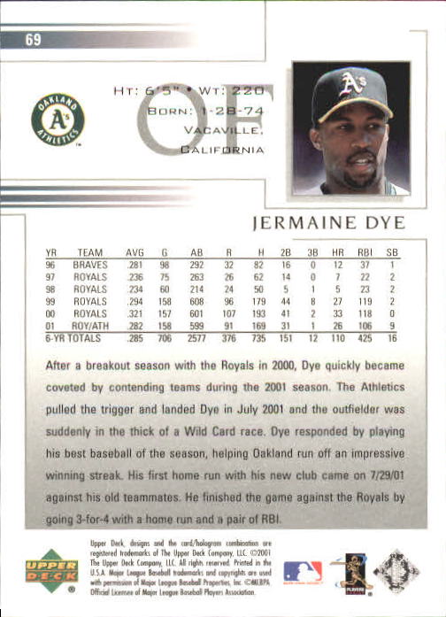 2002 Upper Deck #69 Jermaine Dye back image