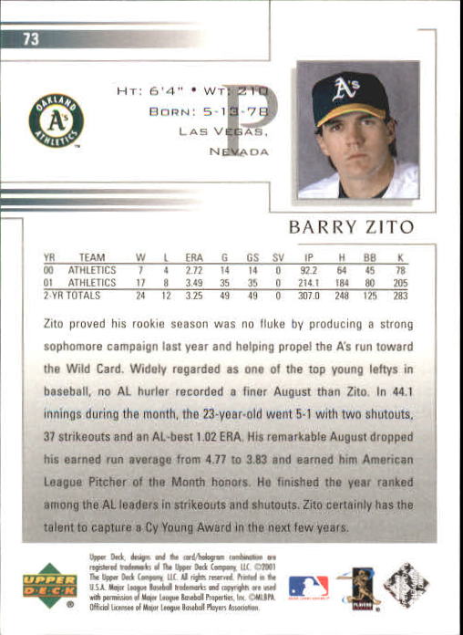 2002 Upper Deck #73 Barry Zito back image