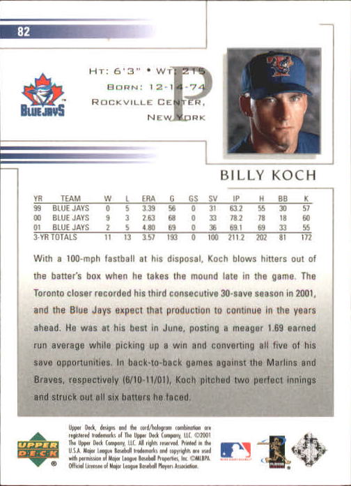 2002 Upper Deck #82 Billy Koch back image