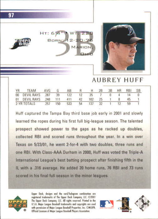 2002 Upper Deck #97 Aubrey Huff back image