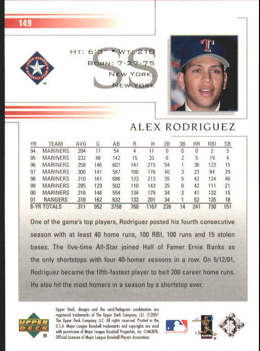 2002 Upper Deck #149 Alex Rodriguez back image