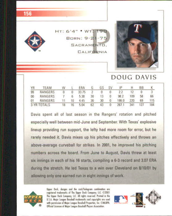 2002 Upper Deck #156 Doug Davis back image