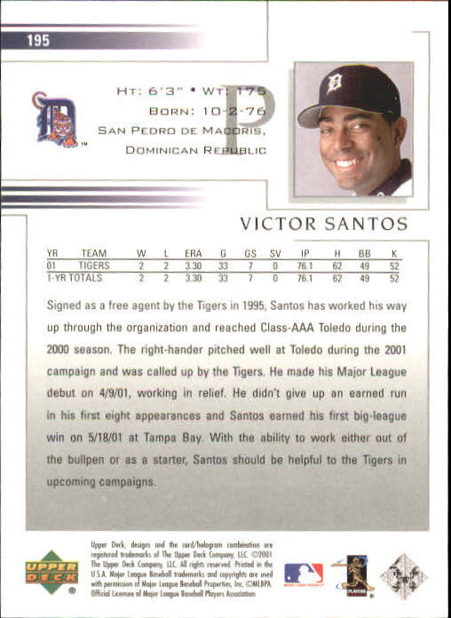 2002 Upper Deck #195 Victor Santos back image