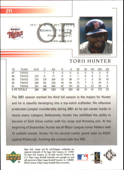 2002 Upper Deck #211 Torii Hunter back image