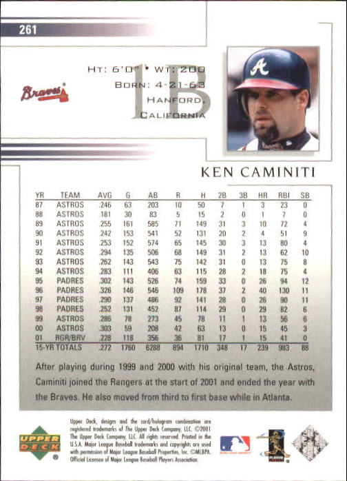 2002 Upper Deck #261 Ken Caminiti back image
