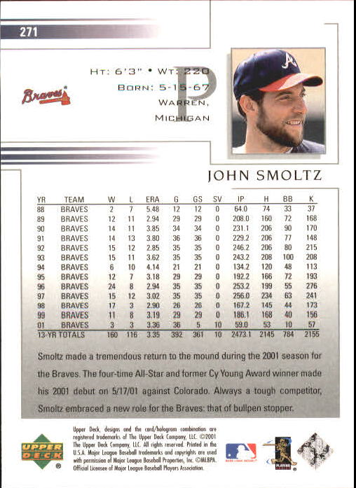 2002 Upper Deck #271 John Smoltz back image
