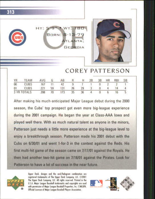 2002 Upper Deck #313 Corey Patterson back image