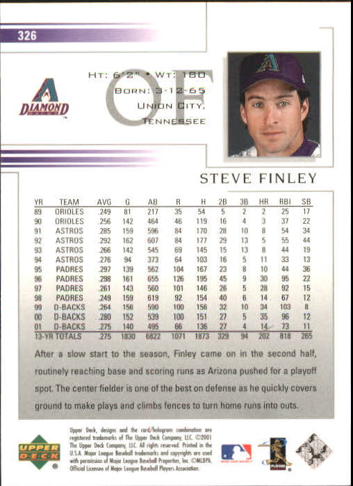2002 Upper Deck #326 Steve Finley back image