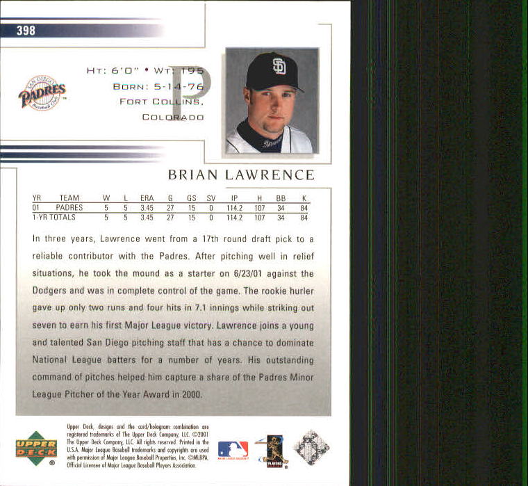 2002 Upper Deck #398 Brian Lawrence back image