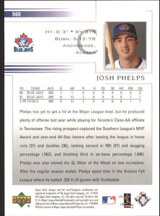 2002 Upper Deck #560 Josh Phelps back image