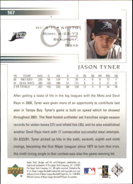 2002 Upper Deck #567 Jason Tyner back image