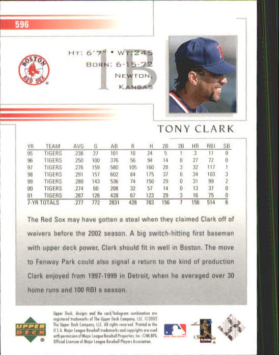 2002 Upper Deck #596 Tony Clark back image