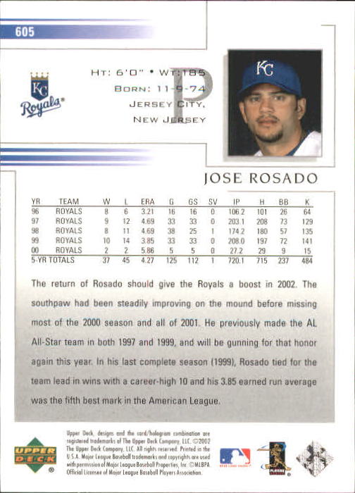 2002 Upper Deck #605 Jose Rosado back image