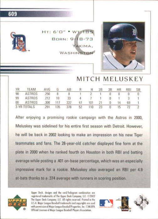 2002 Upper Deck #609 Mitch Meluskey back image