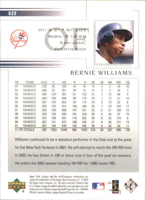 2002 Upper Deck #629 Bernie Williams back image