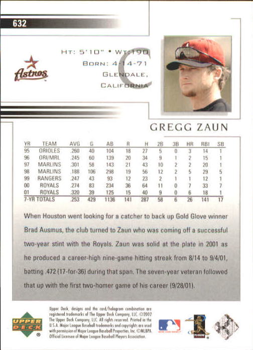 2002 Upper Deck #632 Greg Zaun back image