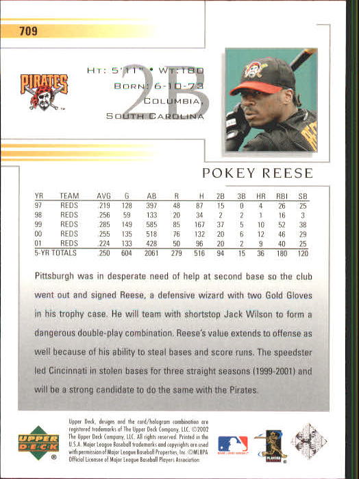 2002 Upper Deck #709 Pokey Reese back image