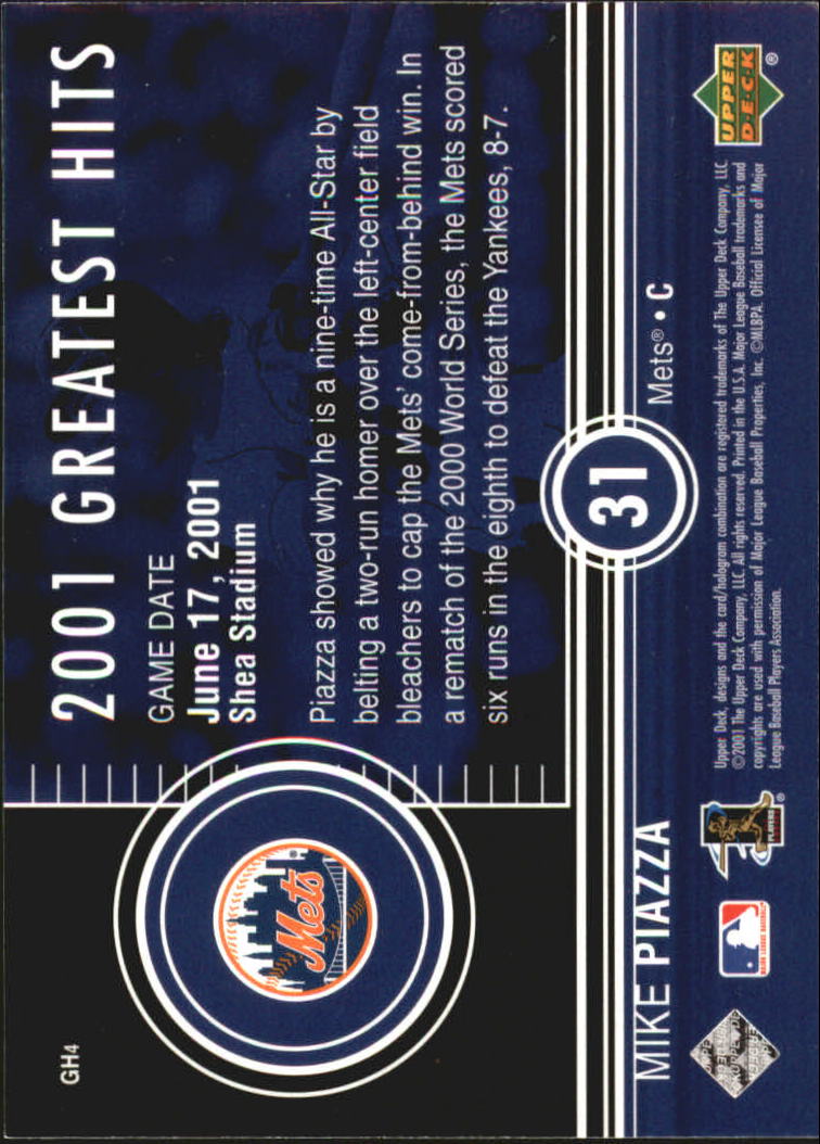 2002 Upper Deck 2001 Greatest Hits #GH4 Mike Piazza back image