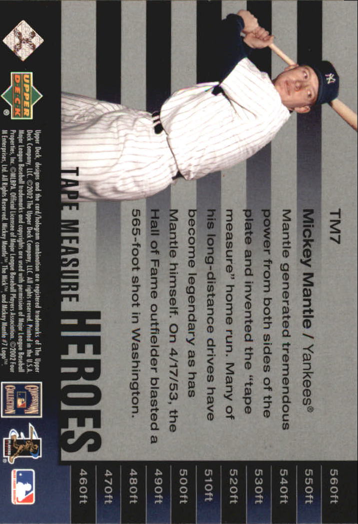 2002 UD Piece of History Tape Measure Heroes #TM7 Mickey Mantle back image