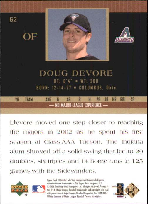 2002 Ultimate Collection #62 Doug Devore UR RC back image