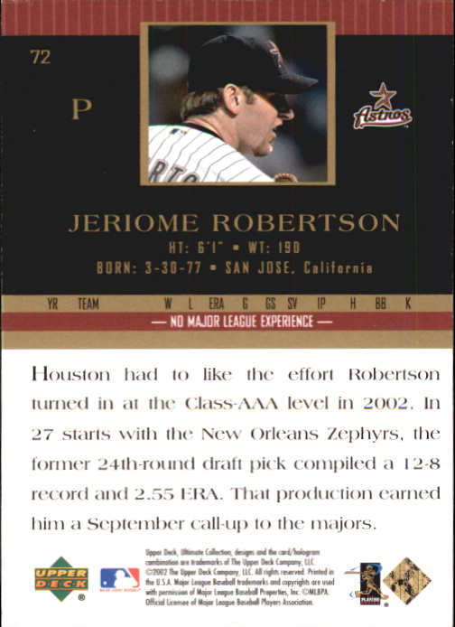 2002 Ultimate Collection #72 Jeriome Robertson UR RC back image