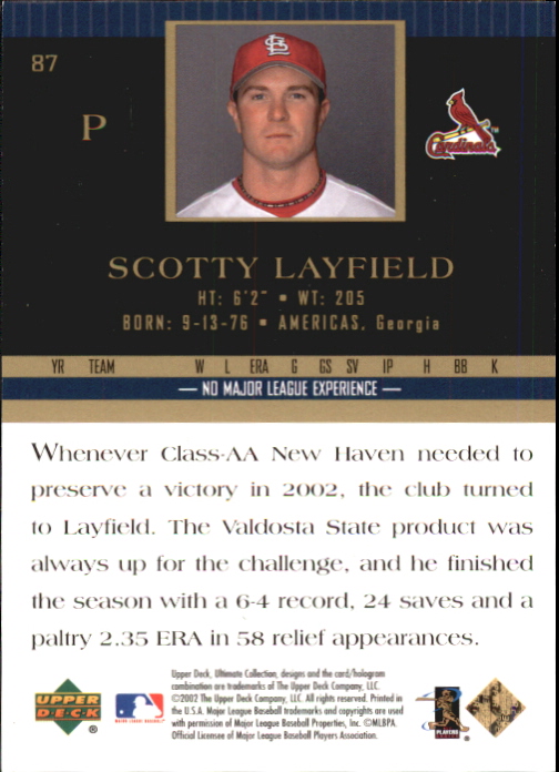 2002 Ultimate Collection #87 Scotty Layfield UR RC back image