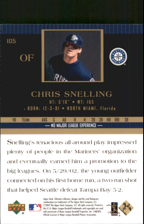 2002 Ultimate Collection #105 Chris Snelling UR RC back image