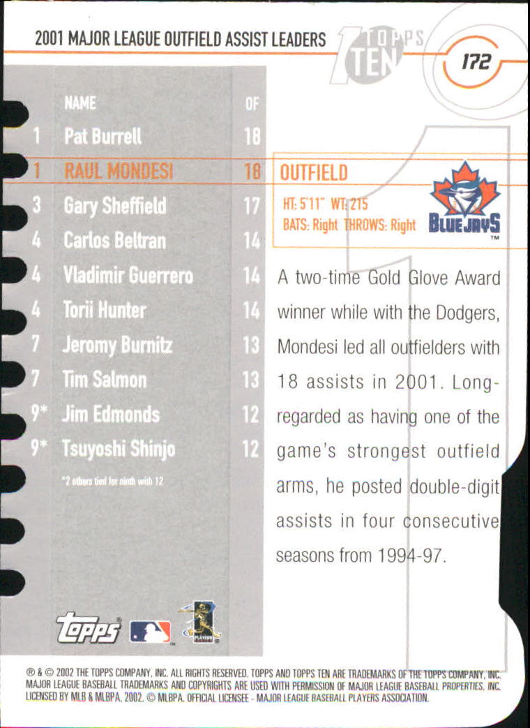2002 Topps Baseball Topps Ten Die Cuts Parallel Singles - You Choose - Picture 100 of 119