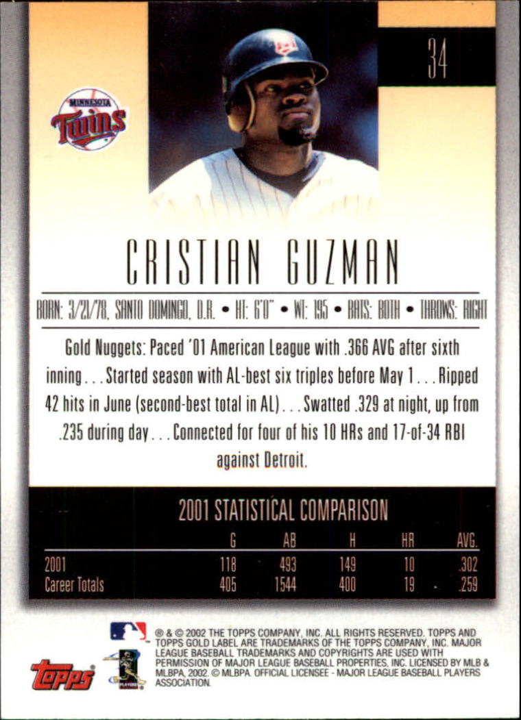 2002 Topps Gold Label #34 Cristian Guzman back image