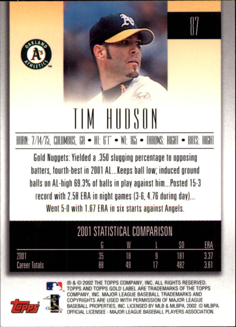 2002 Topps Gold Label #87 Tim Hudson back image