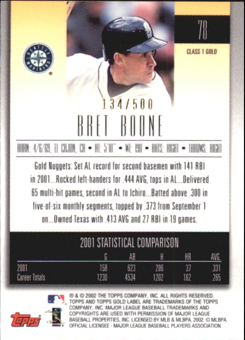2002 Topps Gold Label Class 1 Gold #78 Bret Boone back image