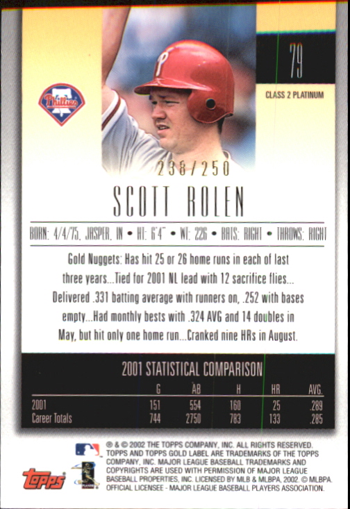 2002 Topps Gold Label Class 2 Platinum #79 Scott Rolen back image