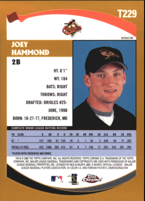 2002 Topps Chrome Traded Refractors #T229 Joey Hammond back image