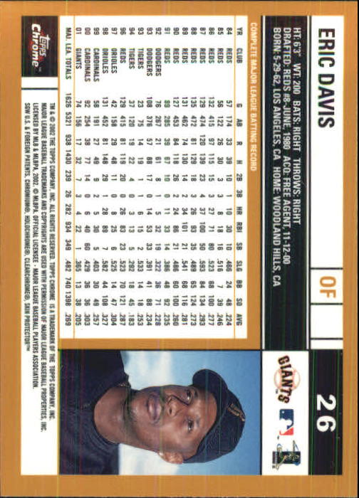 2002 Topps Chrome #26 Eric Davis back image