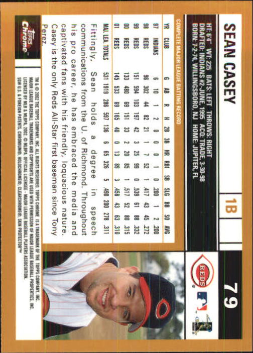 2002 Topps Chrome #79 Sean Casey back image
