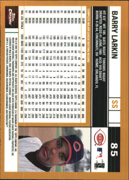 2002 Topps Chrome #85 Barry Larkin back image