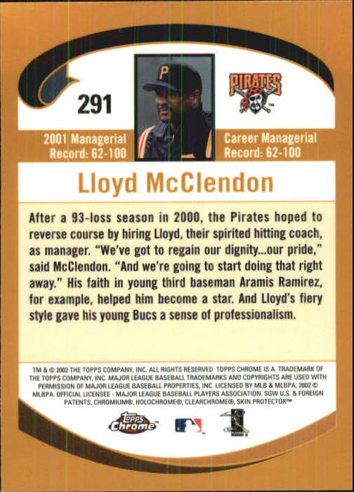 2002 Topps Chrome #291 Lloyd McClendon MG back image
