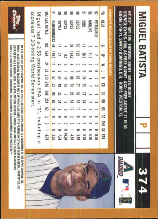 2002 Topps Chrome #374 Miguel Batista back image