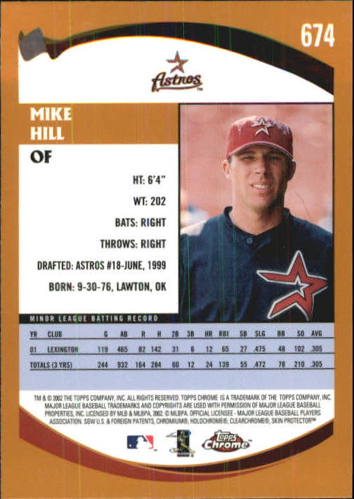 2002 Topps Chrome #674 Mike Hill PROS RC back image