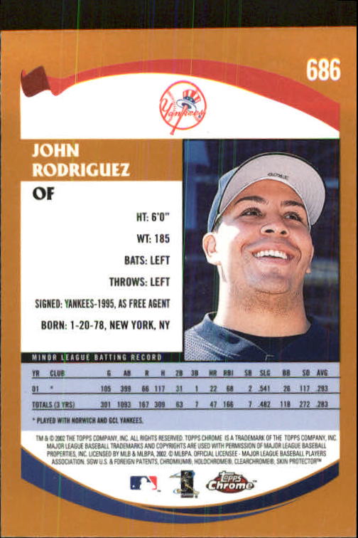 2002 Topps Chrome #686 John Rodriguez PROS RC back image