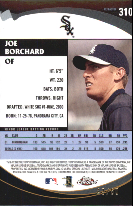 2002 Topps Chrome Black Refractors #310 Joe Borchard PROS
