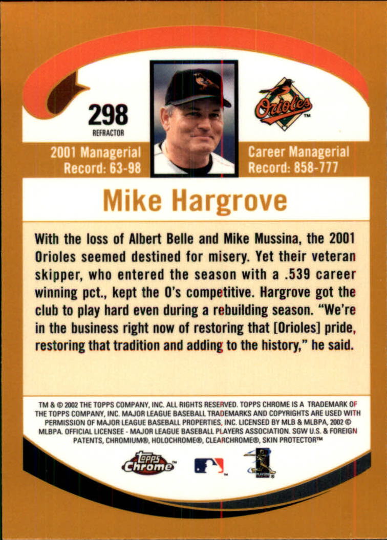 2002 Topps Chrome Gold Refractors #298 Mike Hargrove MG back image